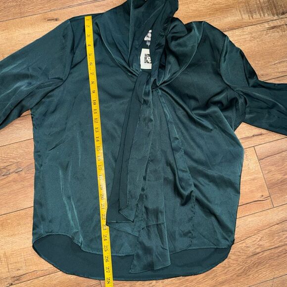 NWT Anne Klein Womens Satin Tie Neck Bow Long Sleeve Blouse Emerald Green XL - Picture 10 of 14